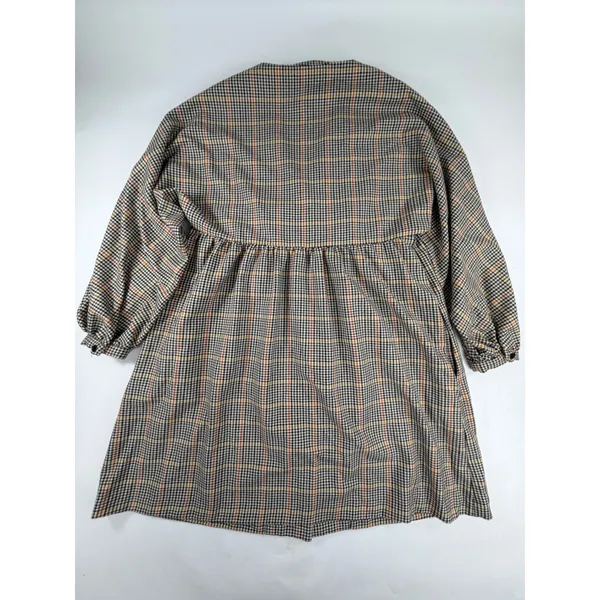 Zara TRF Plaid Babydoll Mini Dress Brown Orange Check Button Front Medium - Image 2