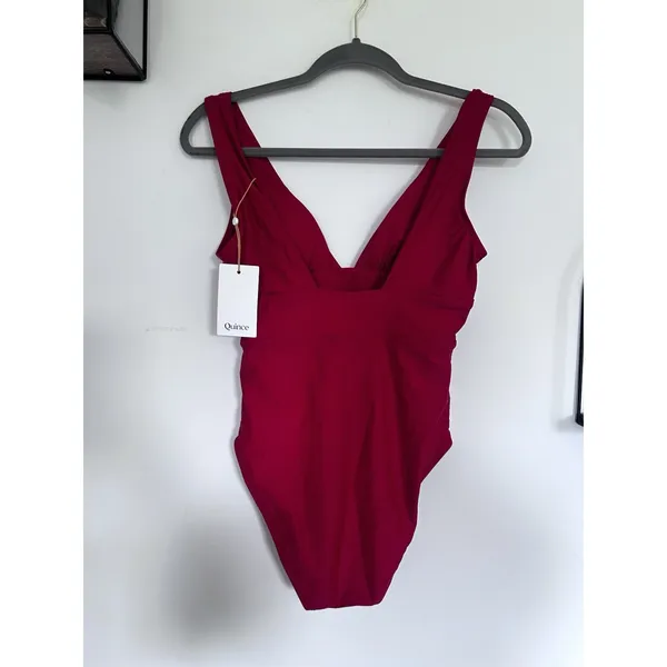 NWT Quince Cherry Red Italian Plunge One-Piece Swimsuit Sz Small - Image 4