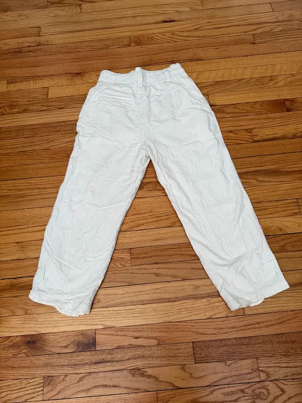 Urban Outfitters Linen Cotton High-Rise Pleated Tapered Chinos Sz M ivory Crop - Image 5