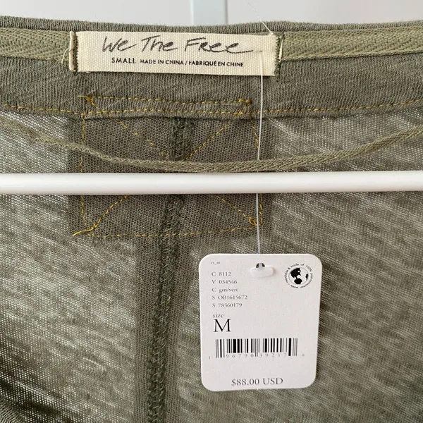 We The Free M‎ Green Henley Linen Slub Raw Hem Boho Slouchy Lagenlook NWT - Image 5