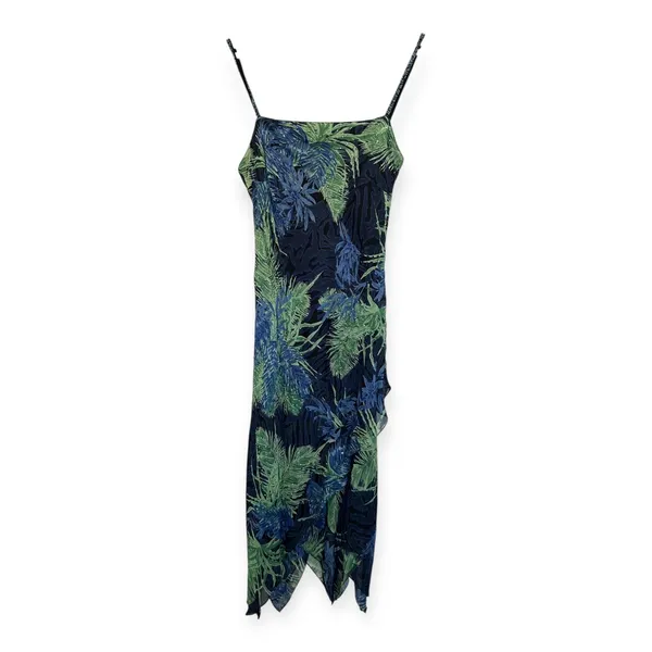 Vintage 90s Y2K Eva Blue Beaded Tropical Print Slip Dress S Fairycore Coquette - Image 11