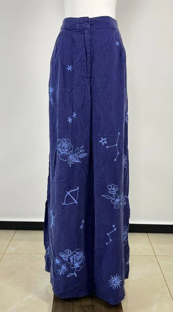 NWOT Johnny Was Wide Leg Embroidered Floral Pants Size L Blue Elastic waist - Image 7