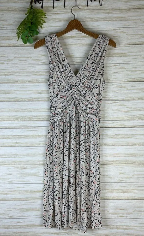 Anthropologie Deletta Cloud Rose Print Ruched Midi Dress - Image 2