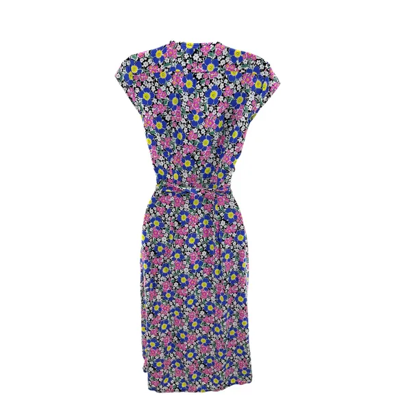 J.Crew Women XXSP Floral Wrap Midi Dress Cap Sleeve Blue Pink Yellow‎ New L4210 - Image 4