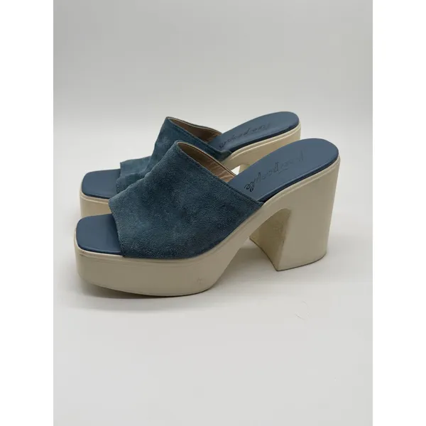 Free People Zoe Platform Sandals 39 Blue Suede Chunky Block Heel Square Toe Mule - Image 7