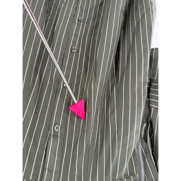 ASOS Shirt Dress Olive Green Pinstripe Maxi SZ 0 Safari Scandi Utility Military - Image 6