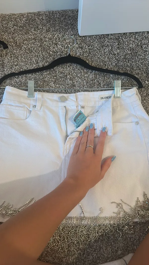 BlankNYC rhinestone denim skirt fringe white - Image 3