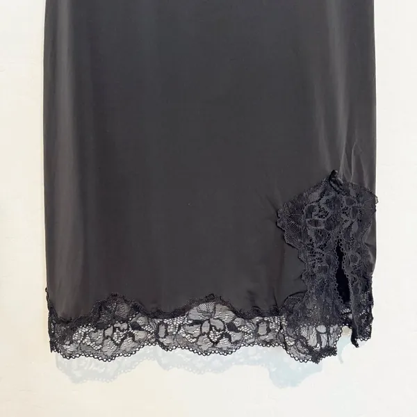 Victorias Secret Slip Dress Size M‎ Black Satin Lace Slit Mini Lingerie Coquette - Image 4