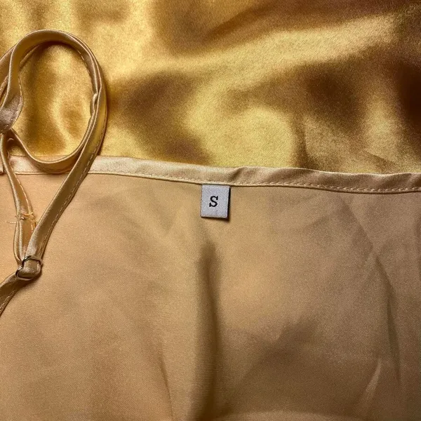 Gold Satin Slip Dress with Ruffle Hem - Image 3