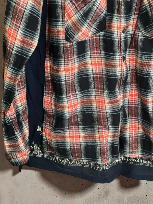 Free People Behind The Flannel Plaid & Floral Bandana Mixed Media Button Down - Image 6