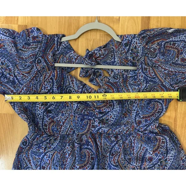 Kojooin Puff Sleeve Tie Back Ruffled Dress Navy Paisley Women’s XL NWT - Image 8