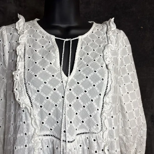 Anthropologie Thames Dress White Eyelet Cotton Womens 4 3/4 Sleeve Mini Boho - Image 4