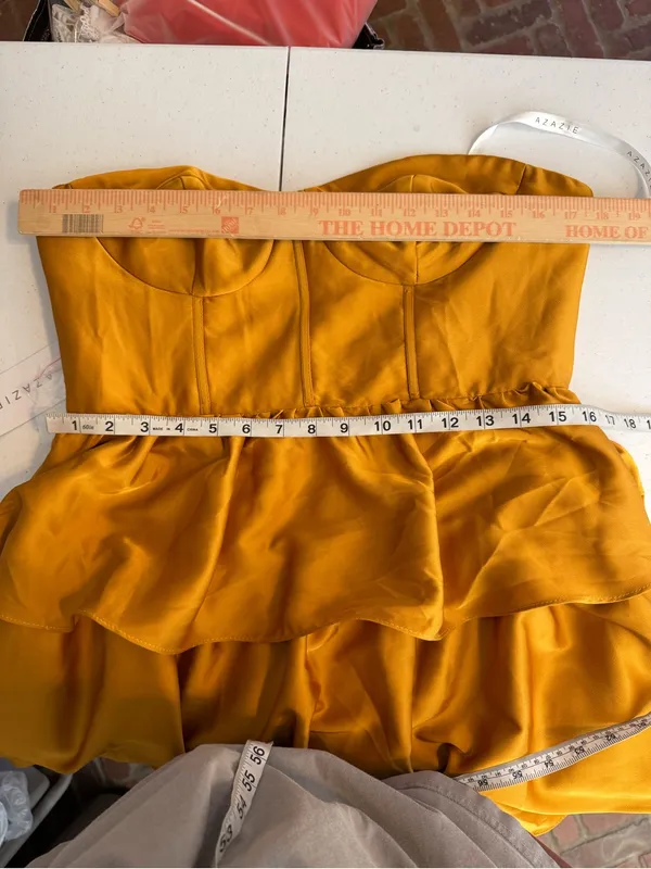 Azazie Faye Butterscotch A-Line Ruched Stretch Satin Dress size 12 NEW party - Image 6