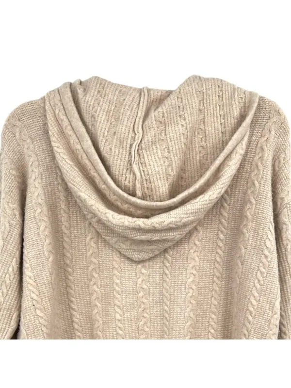 Pink Rose Cable Knit Zip-Up Hoodie Beige Size Medium NWT Balletcore Coquette - Image 4