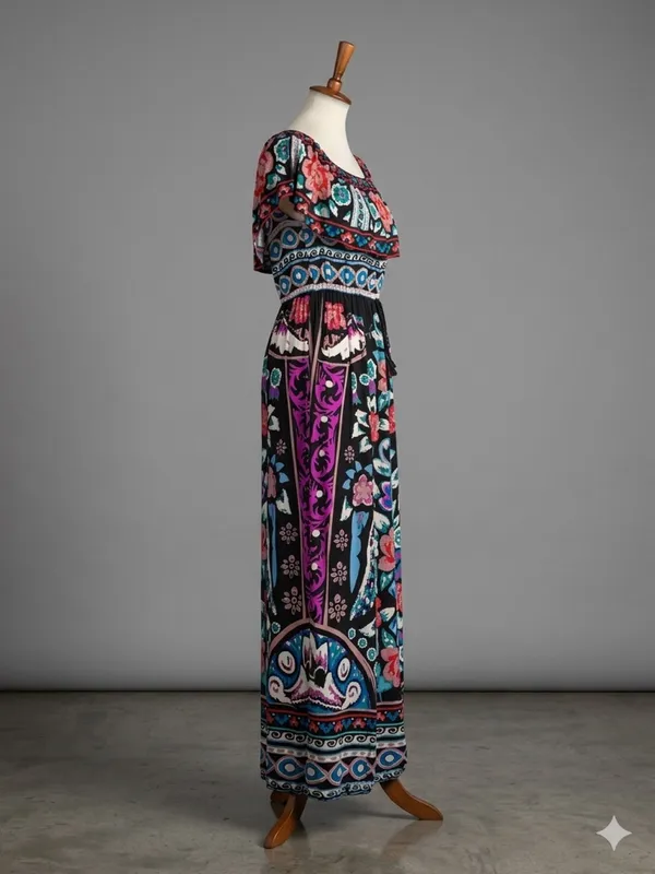 Flying Tomato Bohemian Floral Print Off-the-Shoulder Peacock Maxi Dress Size M - Image 2