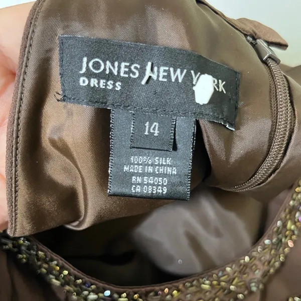 Jones New York Brown Silk Beaded Halter Maxi Dress Formal Evening Size 14 - Image 5