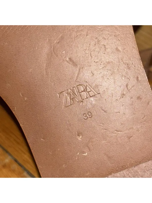 Zara tan leather sandals featuring a woven strap design and ankle laces - Image 6