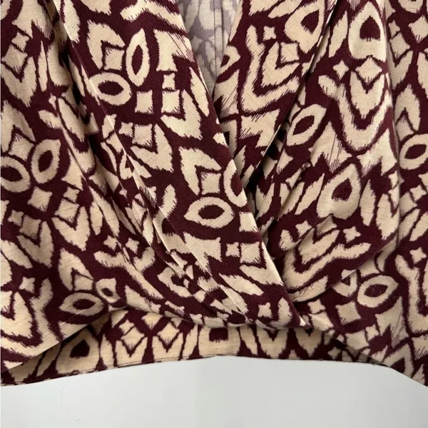 Zara Printed Long Sleeve Wrap Blouse in‎ Red Cream Size Small - Image 7
