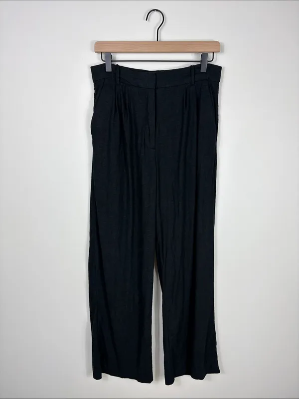 Abercrombie Linen Wide Leg Trousers Pants Black Women’s Size 30 10 Pleated - Image 2