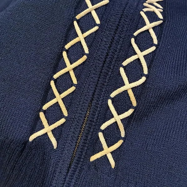 St.John Sport Sz S Blue White Santana Knit Zip-Up Jacket Blazer Sweater See Pics - Image 3