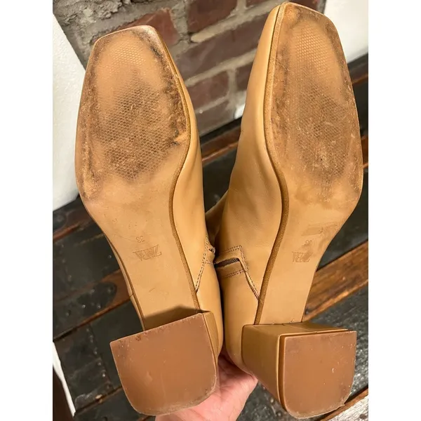Zara Camel Tan Leather Square Toe Block Heel Ankle Boots 7.5 - Image 8