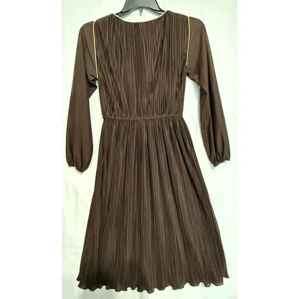Vintage Hal Ferman Brown Pleated A-Line Dress disco 1970’s - no sz - see pics - Image 11