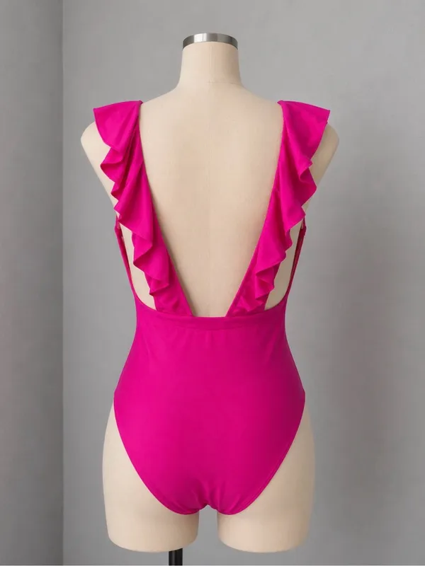 #S10 - J. Crew Ruffle Plunge One Piece Swimsuit Ruched Hot Pink Size 2/XS - Image 5