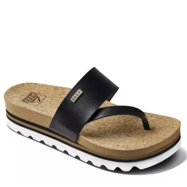 REEF Cushion Sol Hi Platform Flip Flop Sandals Black Tan Womens 9 Cork Wedge EUC - Image 2