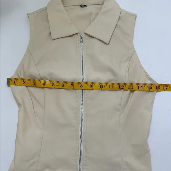 NWOT Cider Woven Collar Solid Zipper Tank Top Beige | TAGS CUT OUT SEE NOTES - Image 11