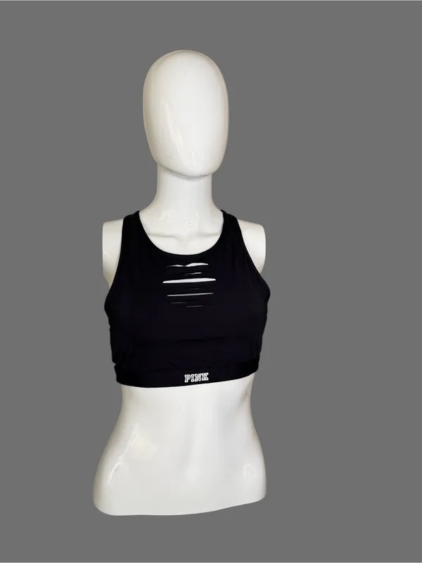 PINK Victoria's Secret Black Slashed Front Sports Bra - Image 3
