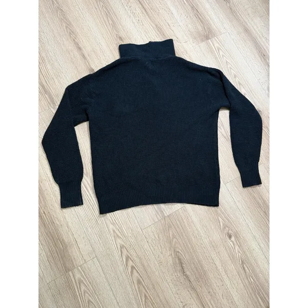 Aerie Women's Black Waffle Knit Button Mock Neck Sweater Size S‎ - Image 3