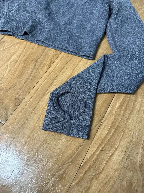 Women's Square Neck Long Sleeve Crop Top - Heather Gray - Image 2
