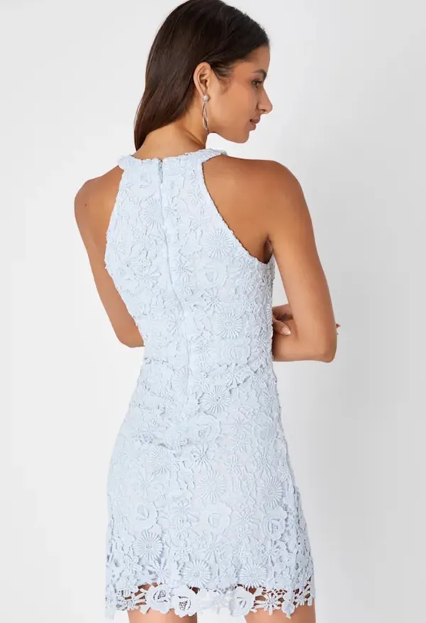 Lulus NWT Women Small Powder Baby Blue Lace Mini Dress Romantic Dainty Coquette - Image 2