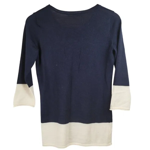 Color Block Top Navy and‎ Cream 3/4 Sleeve Round Neck Sweater - Image 3