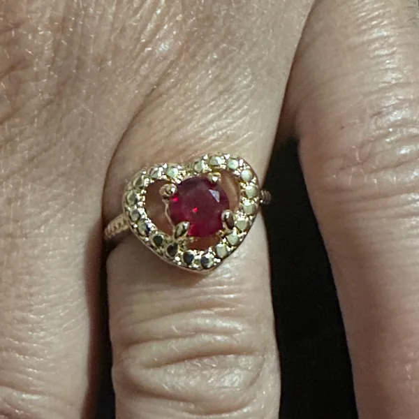 Heart Shape Ruby Engagement Ring: Gold Accent Ring With Diamond Accents Red - Image 5