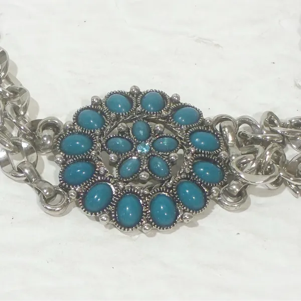 Women's Turquoise Blue‎ and Silver Belt Chain Link Adjustable - Image 2