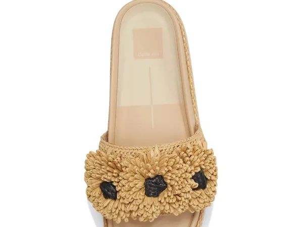 NEW $140 Dolce Vita Sidona Boho Flower Raffia Platform Slide Sandals 9.5 Resort - Image 3