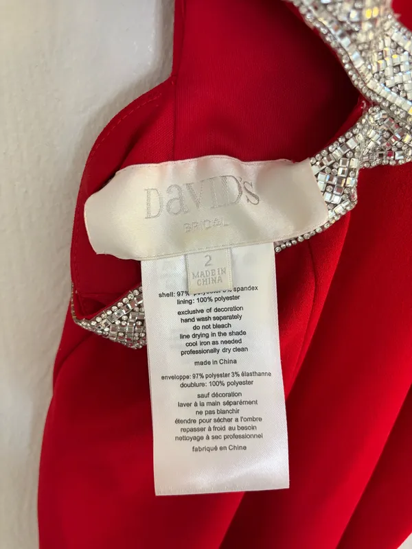 Red David's Bridal Prom Dress Long - Image 5