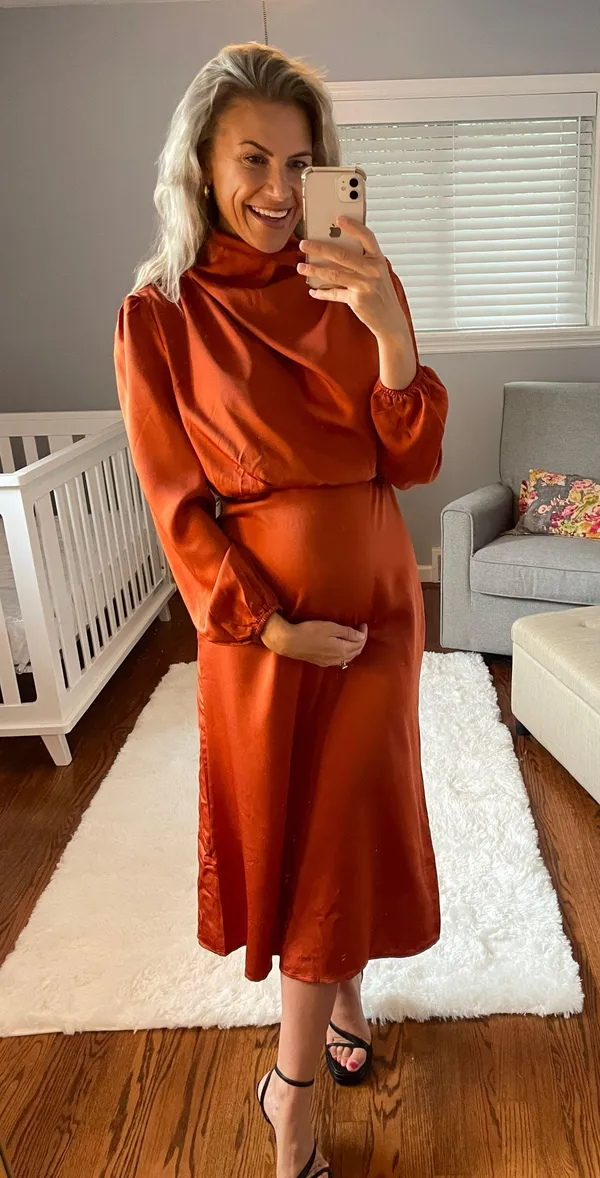 Satin Wedding Guest Dress Orange - Image 4