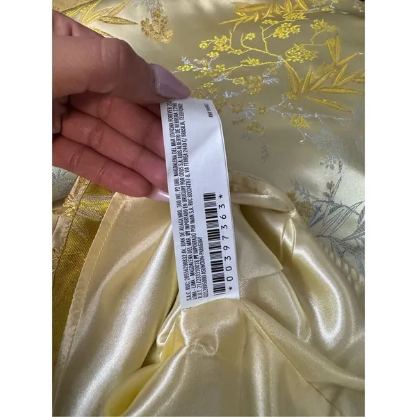 Forever 21 Yellow Gold Satin Brocade Mini Dress Womens Size Medium M Floral Slip - Image 4