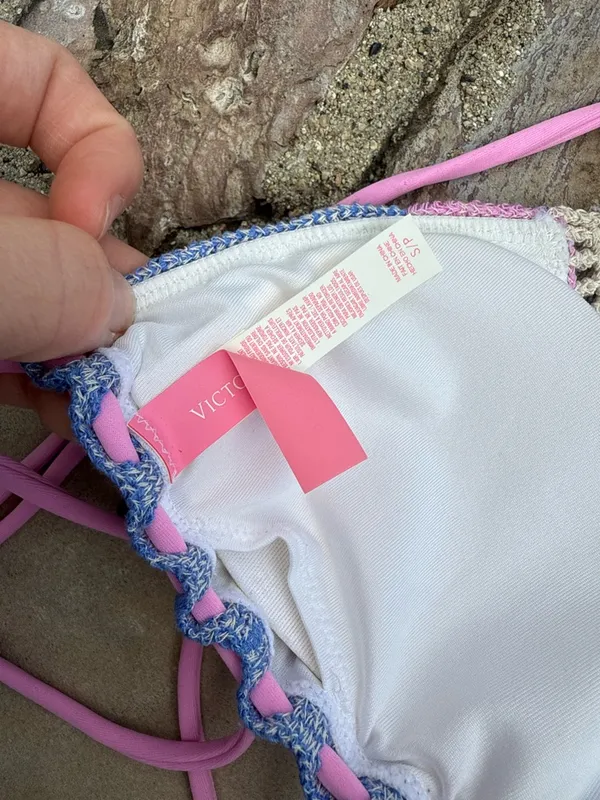 Victoria's Secret Crochet Bikini Top in Blue and Pink size S - Image 2