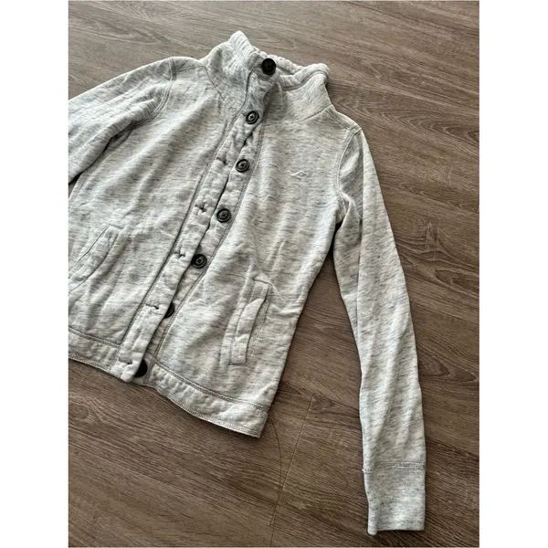 Hollister Gray Sherpa Lined Coat Womens Medium Funnel Neck Button Front Jacket - Image 3