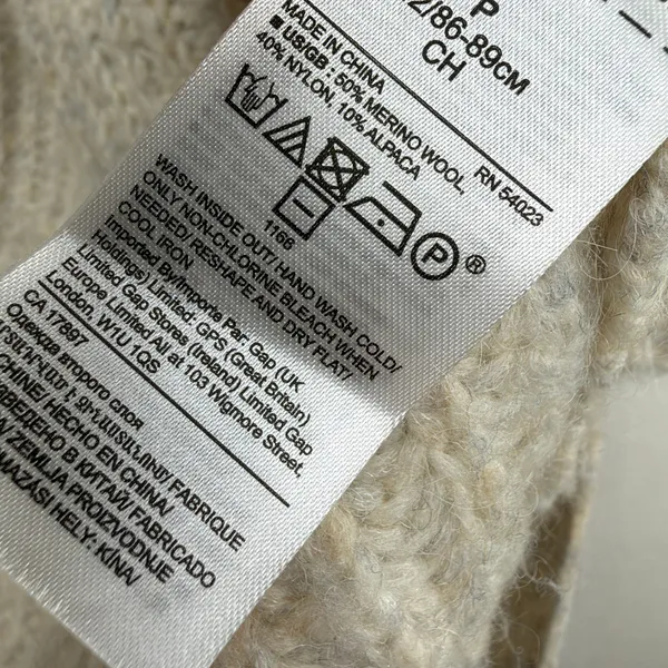 Banana Republic Cardigan Womens Small Beige Merino Wool Alpaca Blend Open *HOLE - Image 6