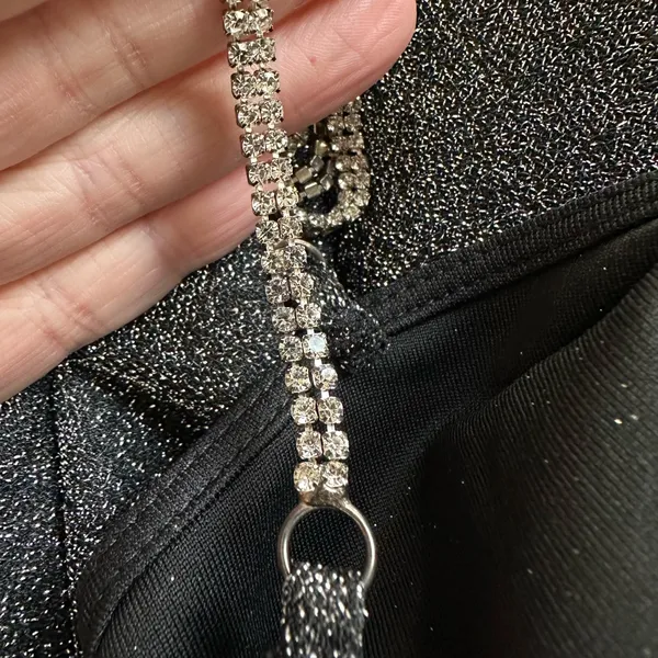 Love j Sparkly Silver Black Bodysuit Rhinestone Strap Long Sleeve Glam Going Out NYE - Image 3