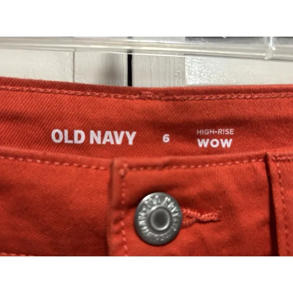 Old Navy Orange Denim Short Size‎ 6 Zip Button Mid Rise Summer Beach - Image 2