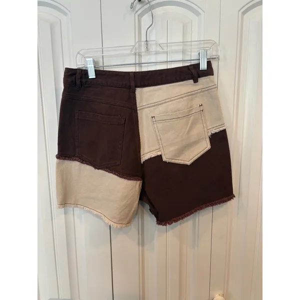 Timing Brown‎ And Tan Patchwork Denim Vest And Shorts Size Medium - Image 6