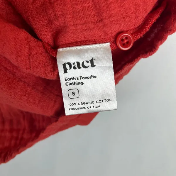 Pact Organic Cotton Gauze Henley Top Red Short Sleeve Relaxed Fit Small - Image 4
