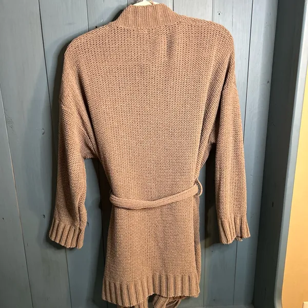 Aerie Light Brown/Tan Belted Mid-Length Cardigan Sweater | Size Medium - Image 2