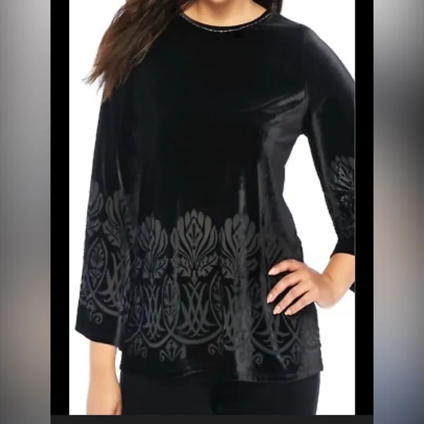 The Limited Peony Burnout oylong black velvet embroidered tunic style blouse top - Image 3