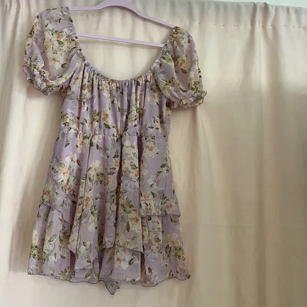 Floral Puff Sleeve Jumpsuit Purple Size M - Image 4